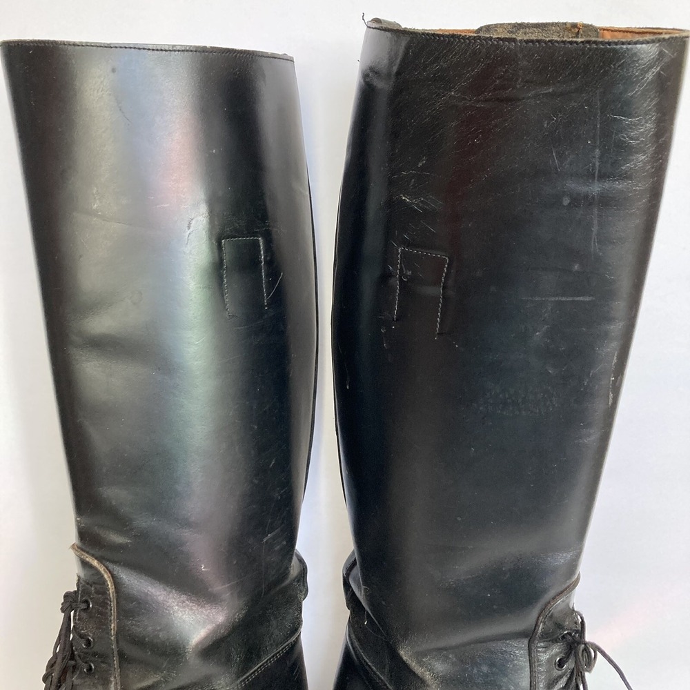Vtg Service Riding Apparel Black Leather Boots 9.5 E Wide Yonkers NY Made in USA - Picture 7 of 16